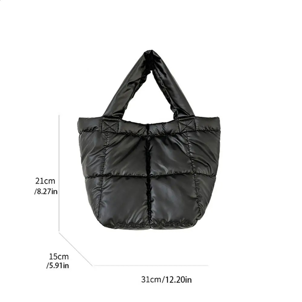 Korean Style Space Cotton Tote Bag Large Capacity Silver Cloud Bag Lightweight Solid Color Nylon Handbag Autumn Winter 241227