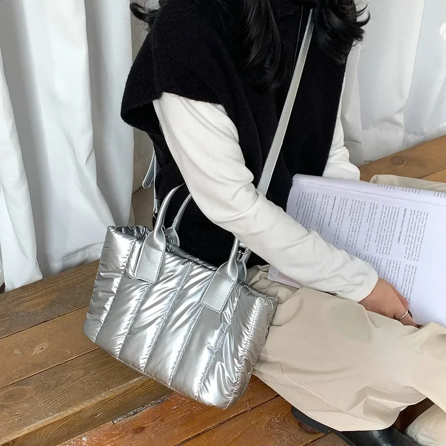 Winter Nylon Padded Women Handbags Soft Space Cotton Tote Bags for Women Down Quilting Shoulder Crossbody Bag Small Shopper Bag 241227
