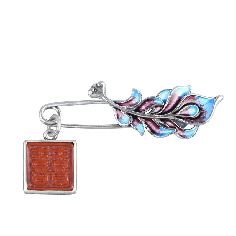 S925 Sterling Silver Brooches for Women Womens Fashion Enamel Feather Southred Agate XI Pin Corsage Jewelry Wholesale 241227