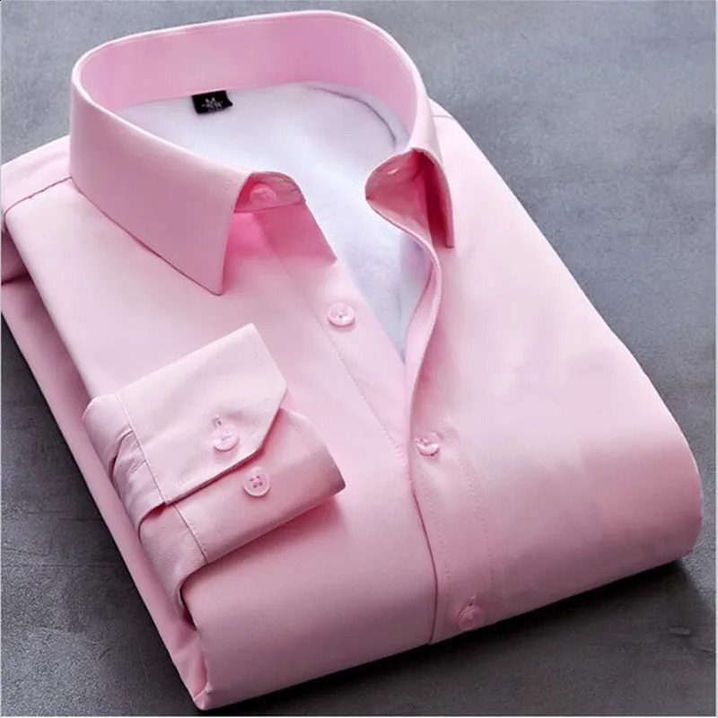 Mens Solid Fleece Warm Shirt Male Fashion Long Sleeve Business Big Size Print Plaid Thick 5XL Autumn Winter 241223