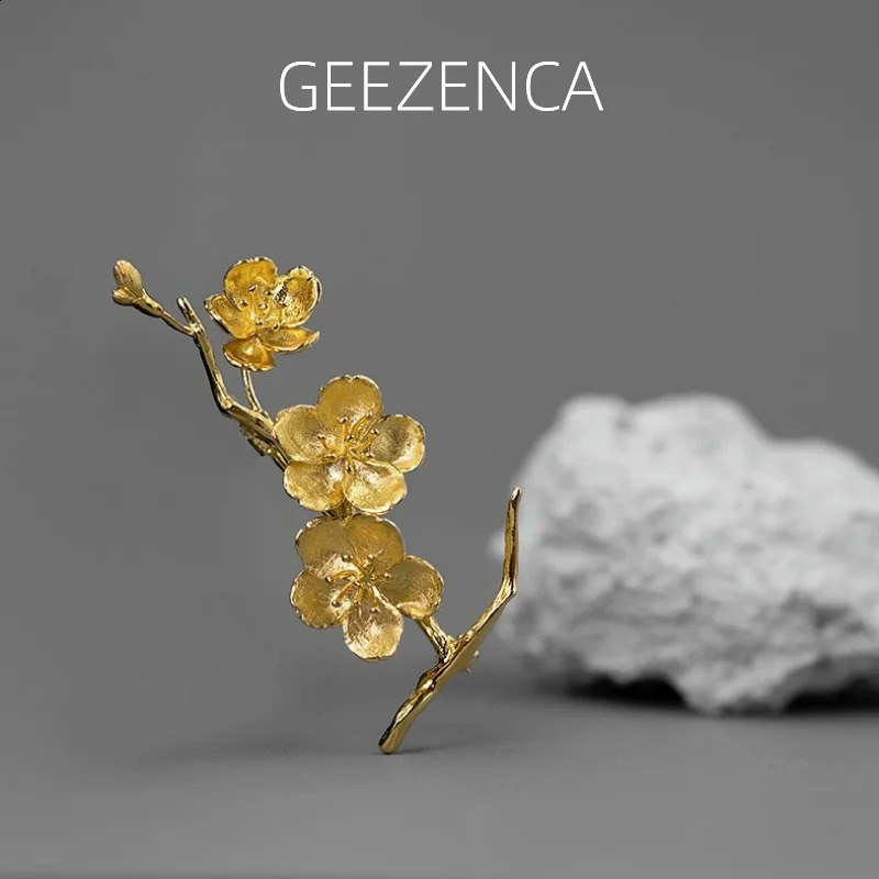 GEEZENCA 925 Sterling Silver Cherry Blossom Brooches For Women Aesthetic Flower Chic Clothing Accessories Pins Gift 241227