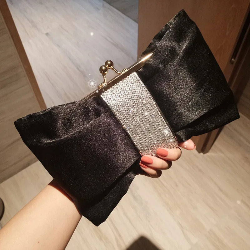 Luxy Moon Black Clutch Bag Women Bow Handbag Crystal Diamond Clutch Purse Party Wedding Bag Elegant Shoulder Bag ZD1469 241227
