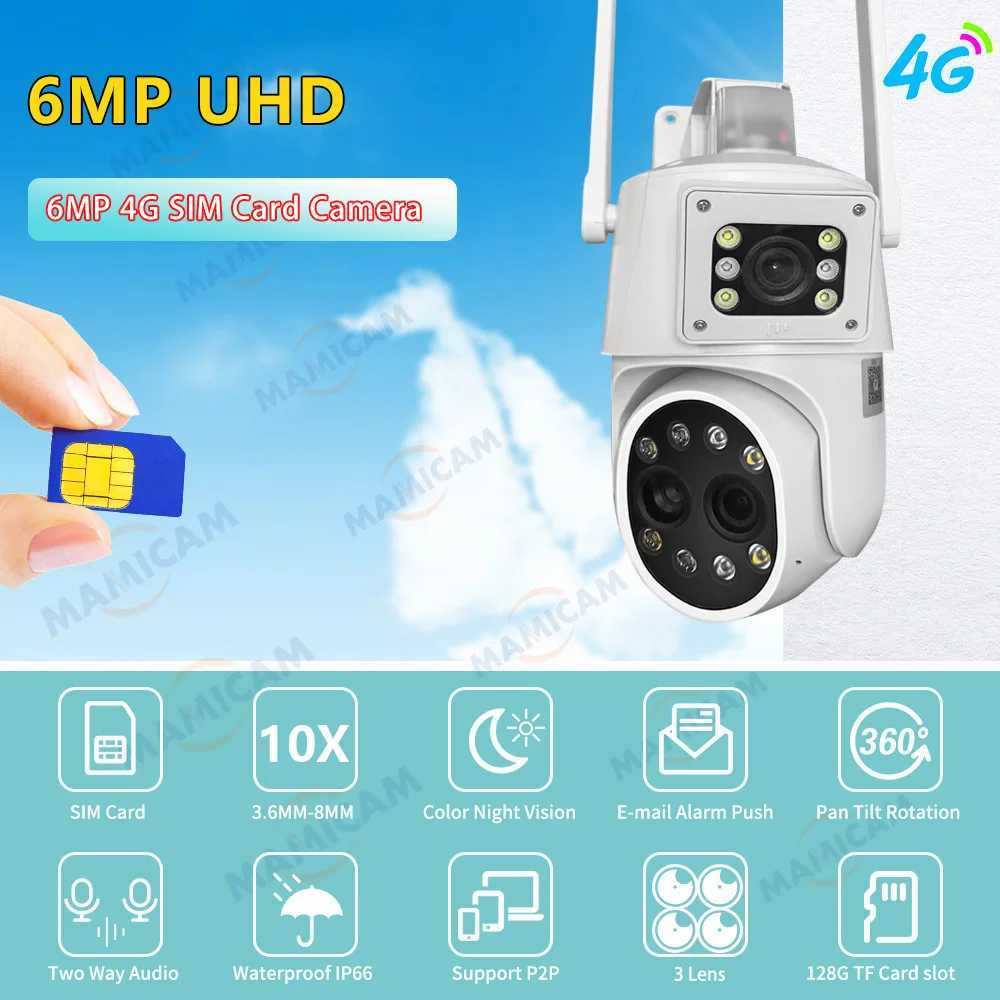 WIFI Surveillance Camera 4K 3G 4G SIM LET Camera Security Protection Three Lens Dual Sn CCTV RJ45 LAN Two Way Audio NightXJ241228