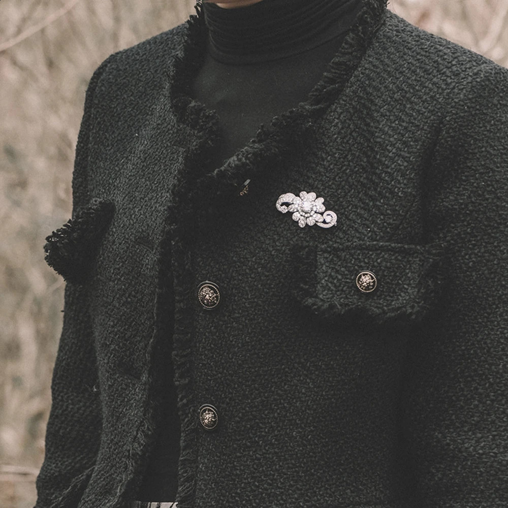 Vinregem Sparkling Lab Created Sapphire Gemstone Elegant Flower Brooches 100% 925 Sterling Silver Fine Jewelry Anniversary Gifts 241227