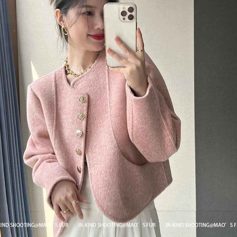 Korean Pink Tweed Jacket Women Elegant Single Breast Spring Fall Crop Outwear Fashion Loose Chic Office Lady White Harajuku Coat 241224