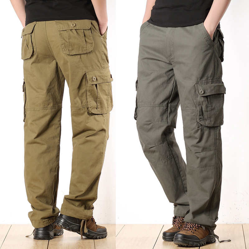 Plus Size 42 44 Straight Casual Men Cargo Pants Fashion Multi Pockets Khaki Black Slacks Male Long Trousers Bottoms Pantsuit Army green Men Clothing