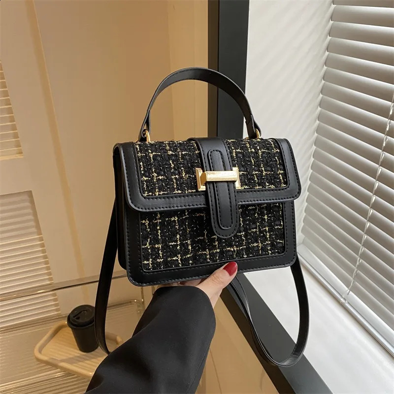 Premium Bag Womens Trendy Fashion Thousand Bird Grid Portable Small Square Bag Versatile Shoulder Messenger Bag 241228