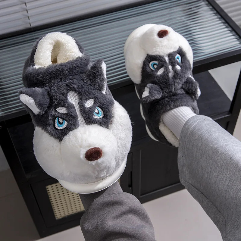 Alaskan Dog Cotton Boots Slipper Womens Winter Indoor Warm Fluffy Slippers Adult Antislip Home Female Male Funny Shoes 241223