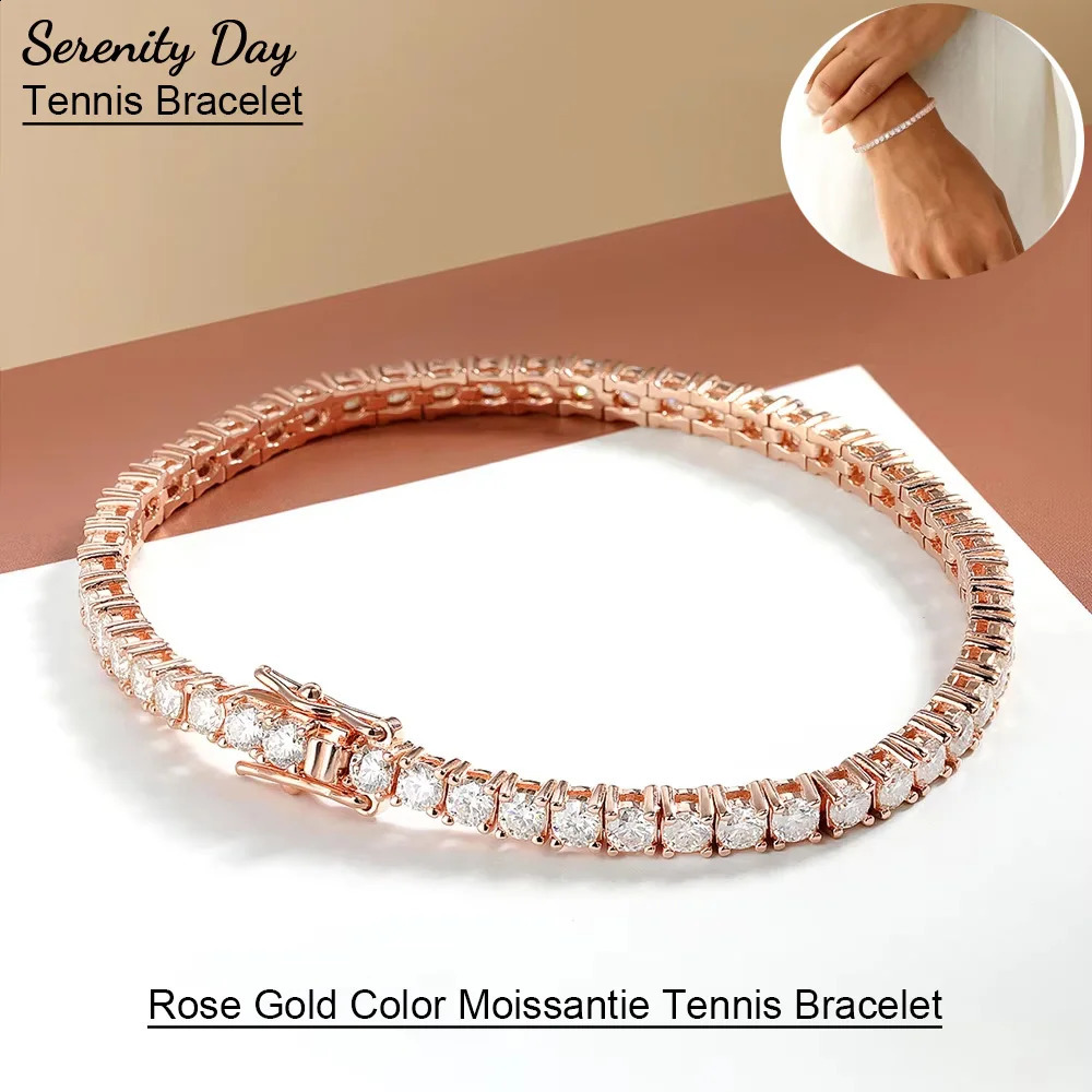 Serenity 3mm Rose Gold Color Tennis Bracelet For Women Man S925 Sterling Silver Sparkling Couples Bracelet Plated 18K 241227