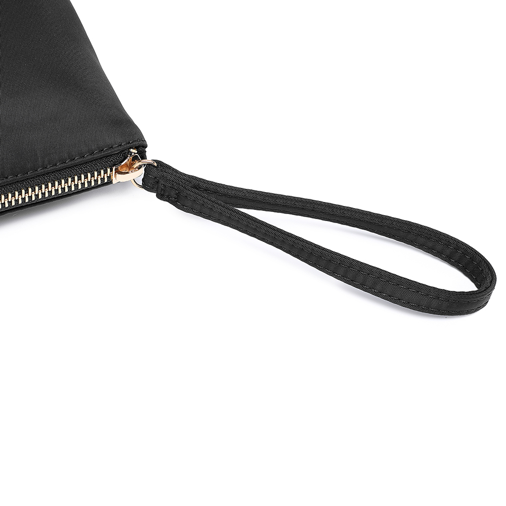 hot Makeup Organizer Bag, Black Nylon Wristlet Purse with Zipper Pocket, Lightweight for Daily Use