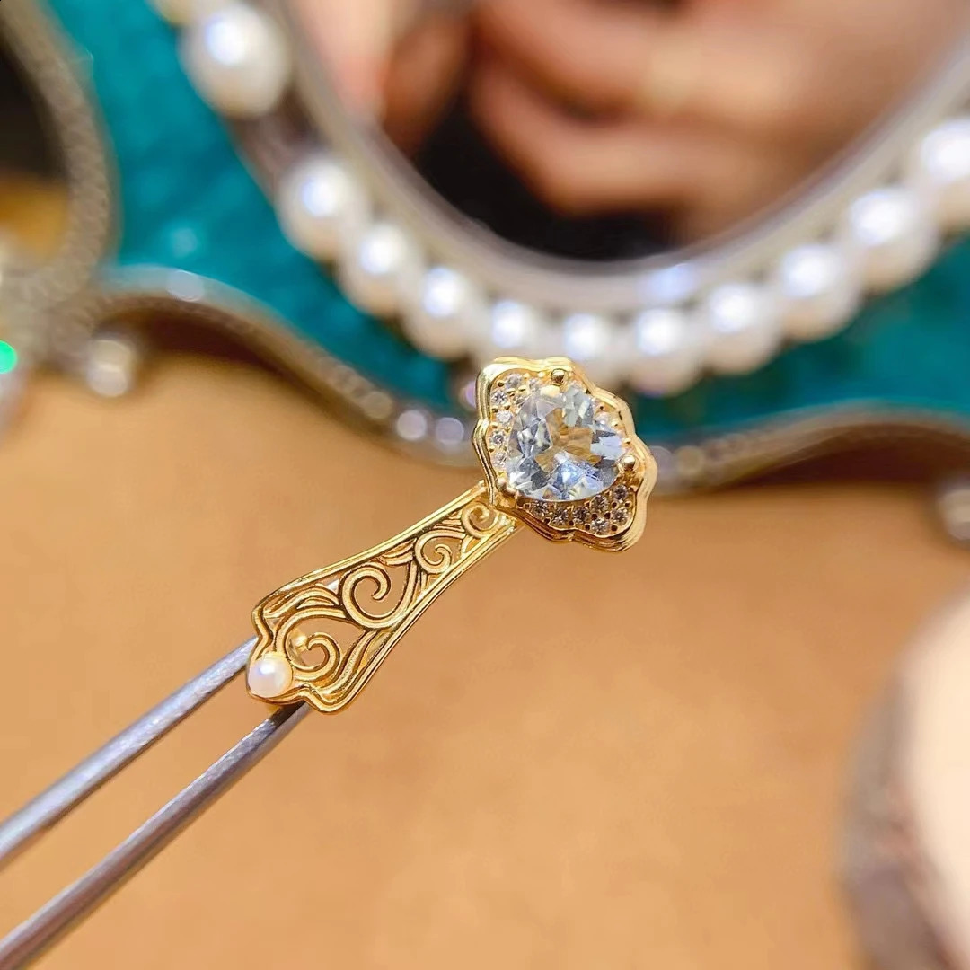 Natural Aquamarine Womens Brooch S925 Pure Silver Chinese Style Satisfactory High-end Exquisite Brooch Accessory 241227