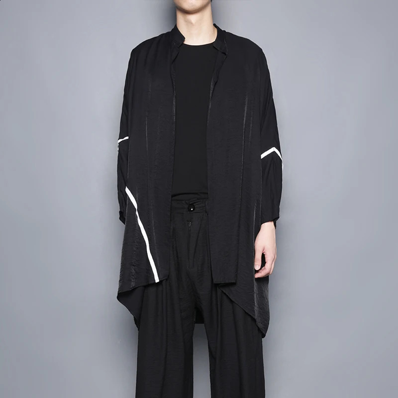 Japanese dark n Retro Stripe Ribbon Casual Jacket Loose mediumlength Trench Coat Cape Man 241220