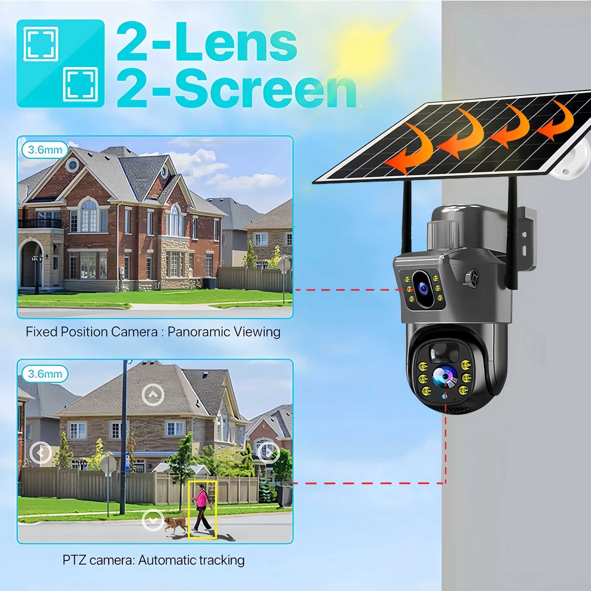 Outdoor 4K 8MP Wireless Solar Camera 4G Sim Dual Lens Wifi IP PIR HD Night Vision Camera V380Pro PTZ Security CCTV MonitorXJ241228