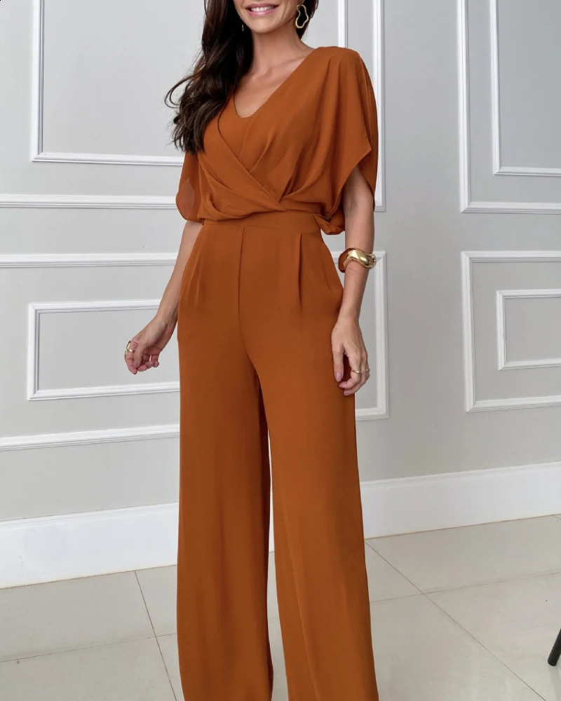 Woman Long Jumpsuits Elegant Solid Color Bat Sleeve Jumpsuit Fashion Casual One Pieces Female Clothing Outfits for Women 241226