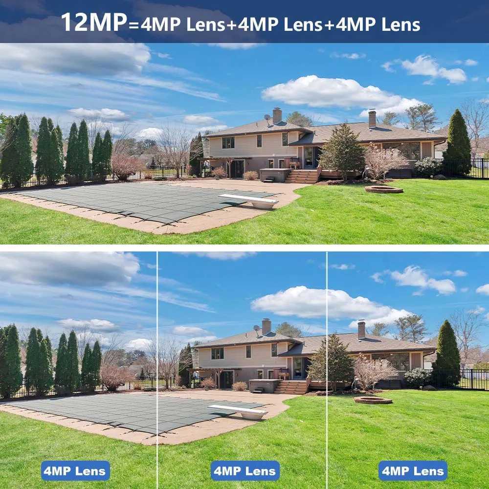 12MP 6K Outdoor WIFI Camera Zoom Three Lens Dual Sns PTZ Video Cameras Auto Tracking Home Security CCTV 8MP Surveillance CamXJ241228