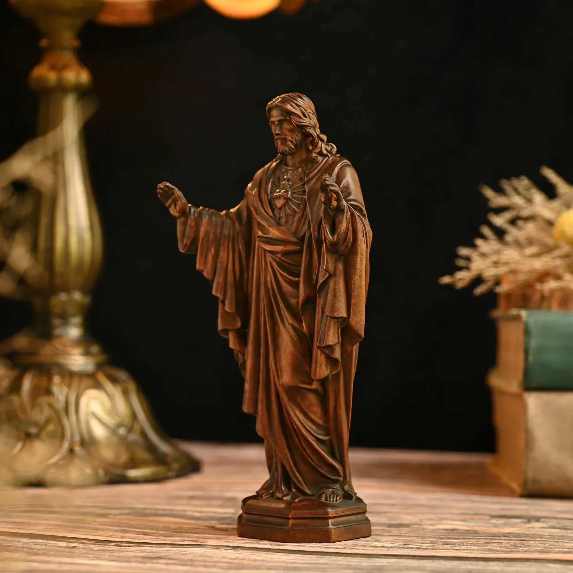 Creative Cross-Border Handmade Solid Wood Carving Handicrafts Jesus Sacred Statue Ornaments Office DecorXJ241228