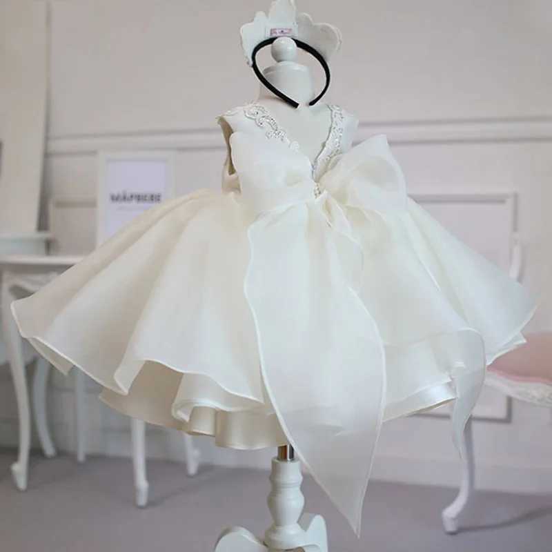 Girl's Dresses Baby Girl Christmas Baptism White Pink Dress Kids Beading 1st Birthday Elegant Princess Party Christening Toddler VestidosY241228H