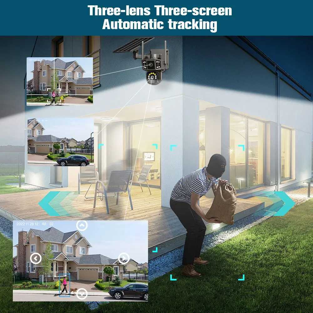 9MP 4K IP Camera Dual Lens Sn WiFi PTZ Auto Tracking Waterproof Panoramic Surveillance Camera with Voice Intercom SystemXJ241228