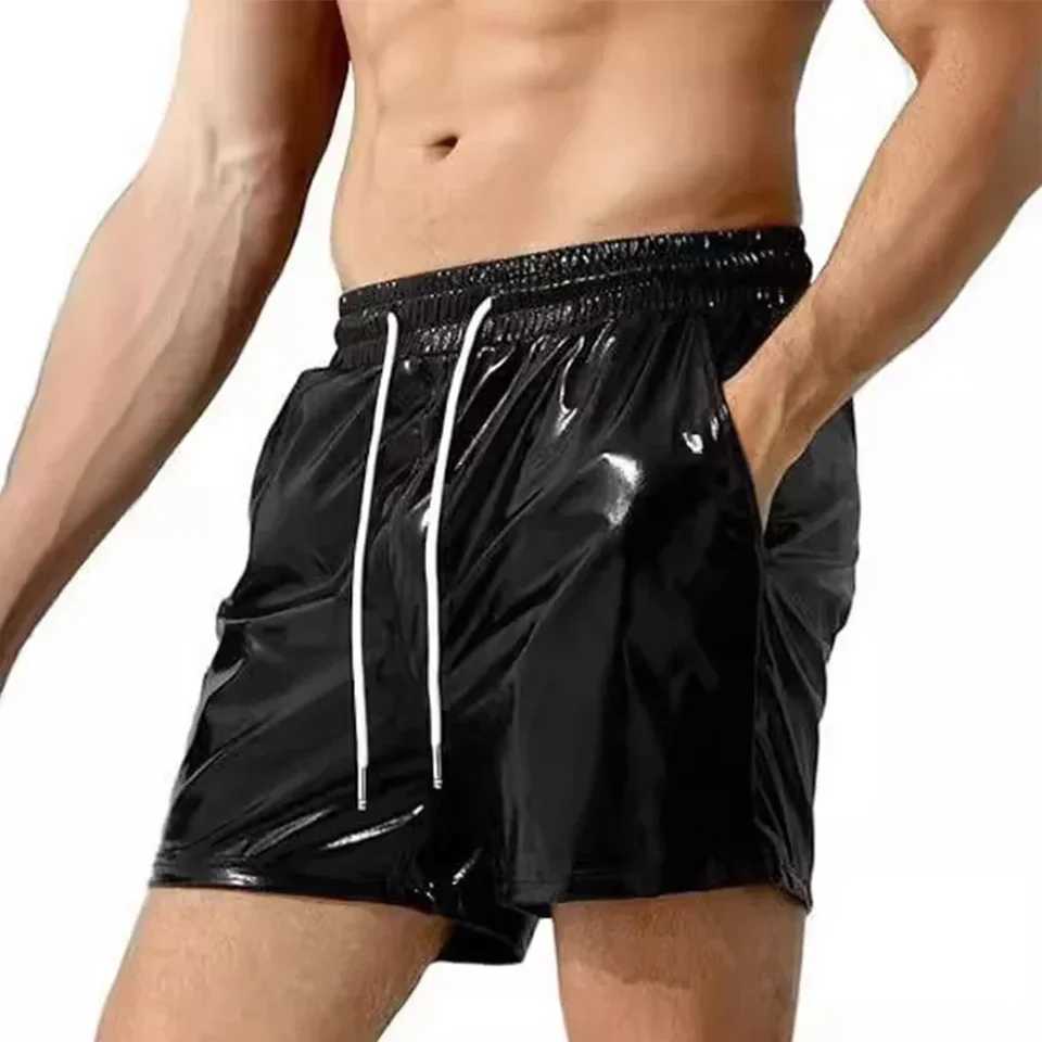 Wet Look Shorts Bodybuilding Casual Faux Leather Fitness Four Seasons GYM Men Mens Regular Comfy Fashion W241228