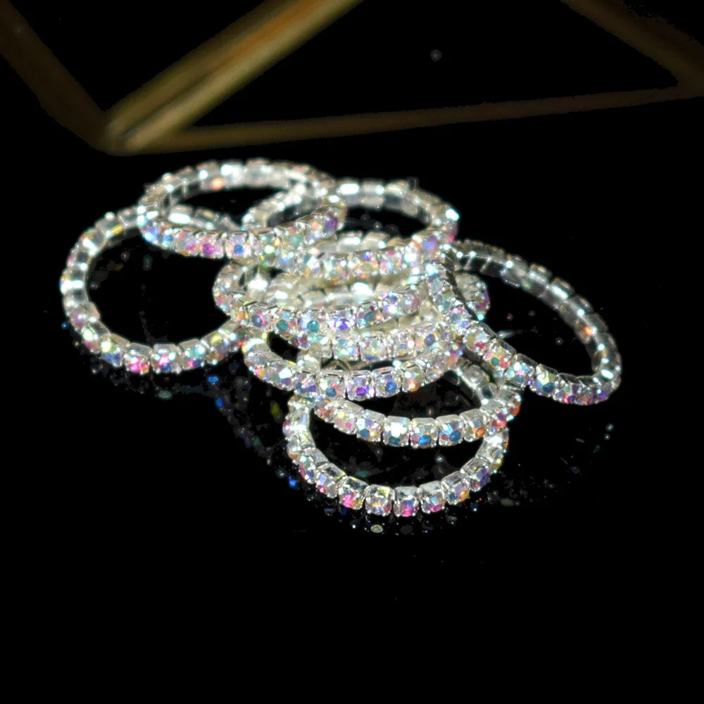 10pcs Korean Version Multicolor Ring Ladies 1Row Mixed Color Crystal Stretch Toe Party Jewelry 241225