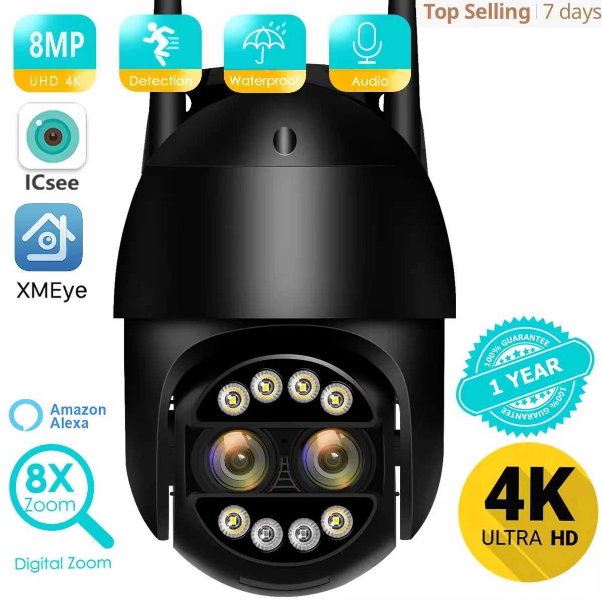 BESDER 8MP 4K PTZ IP Camera 8x Zoom Dual-Lens Human Detect CCTV Camera 4MP Smart Home Outdoor Wifi Surveillance Camera ICSEE APPXJ241228