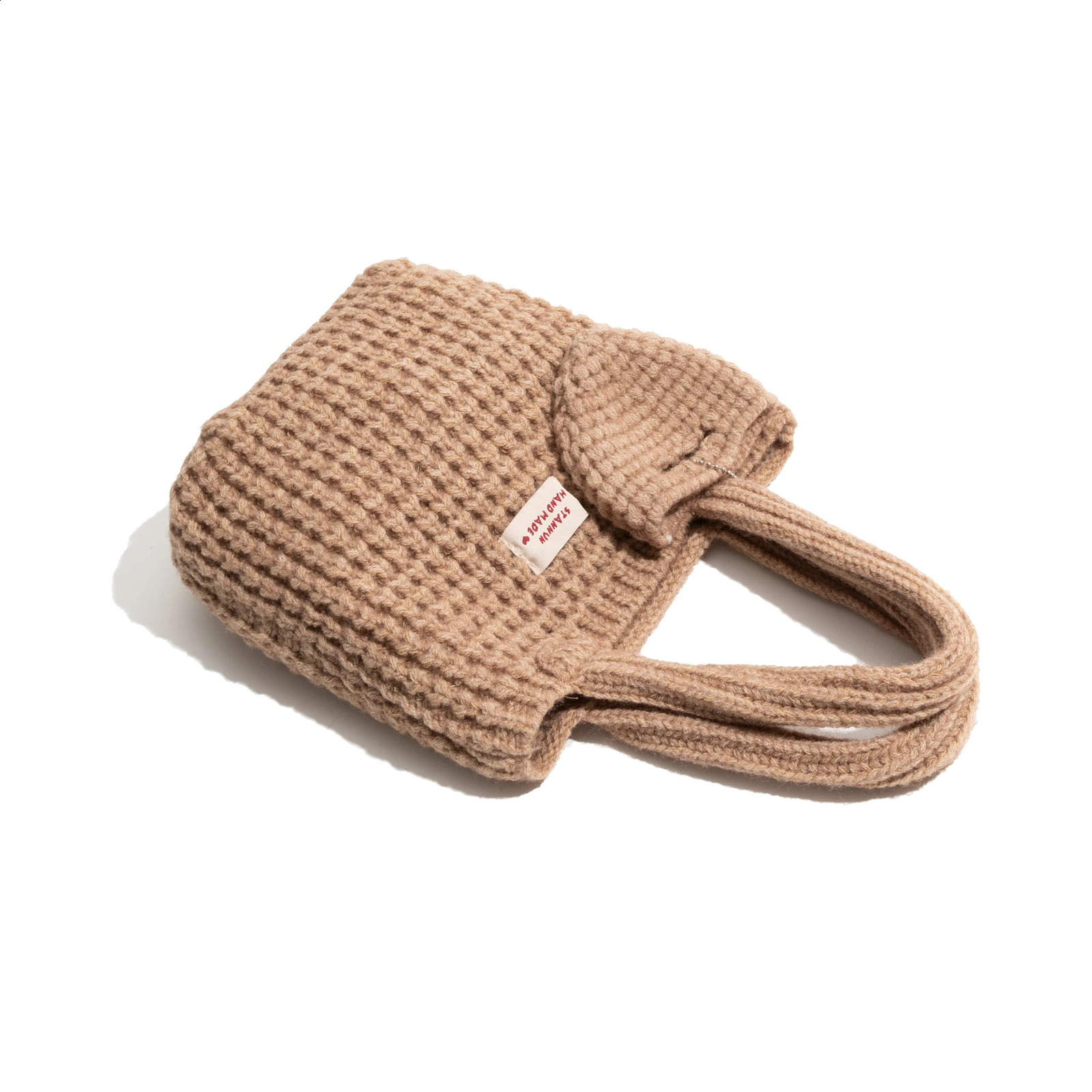 MABULA Winter Woman Knitted Tote Bag Handmade Crochet Kawaii Shoulder Cotton Fabric Woven Aesthetic Fashion Casual Handbag 241226