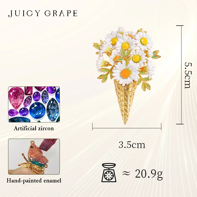 Juicy Grape Exquisite White Daisy Brooch Handmade Enamel Flower Brooch Copper with 18K Gold Plating Fashion Jewelry 241227