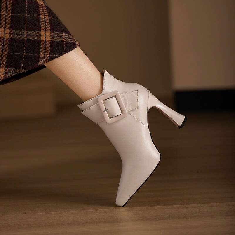 Hot Sale Ladies Ankle Women's Elegant Modern Boots Women Solid Buckle Zipper Pointed Toe High Heel Female Shoes