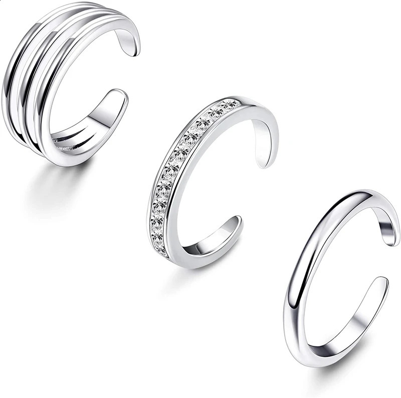 Open Toe Rings Set for Women Simple Thin CZ Tail Band Ring Adjustable Summer Beach Foot Jewelry Apply to Finger 241225