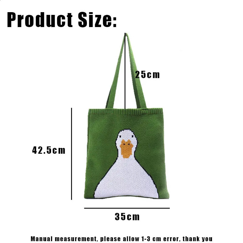 YoReAi Women Knitting Shoulder Bags Cute Duck Ladies Cartoons Handbag Casual Tote Literary BookBag Wool Shopping Bag For Girls 241225
