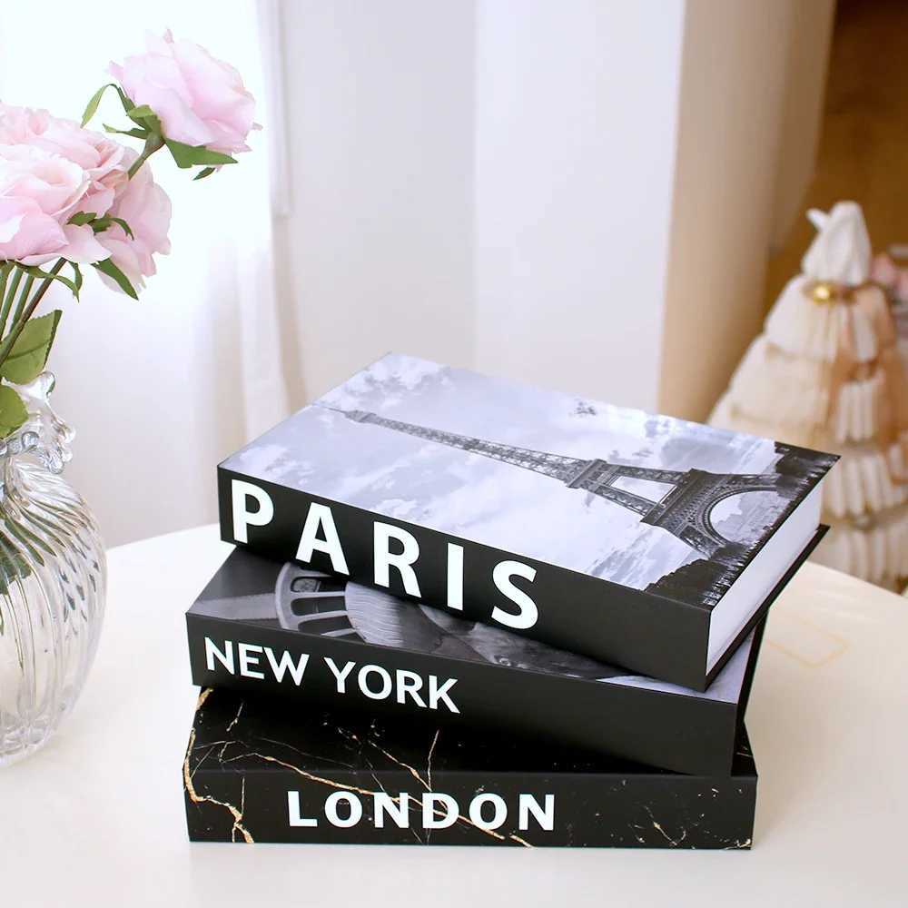 3Pcs/Set Fake Books Set for Decoration Coffee Table Ornaments Modern Home Decoration Luxury Faux Book Set London New York ParisXJ241228