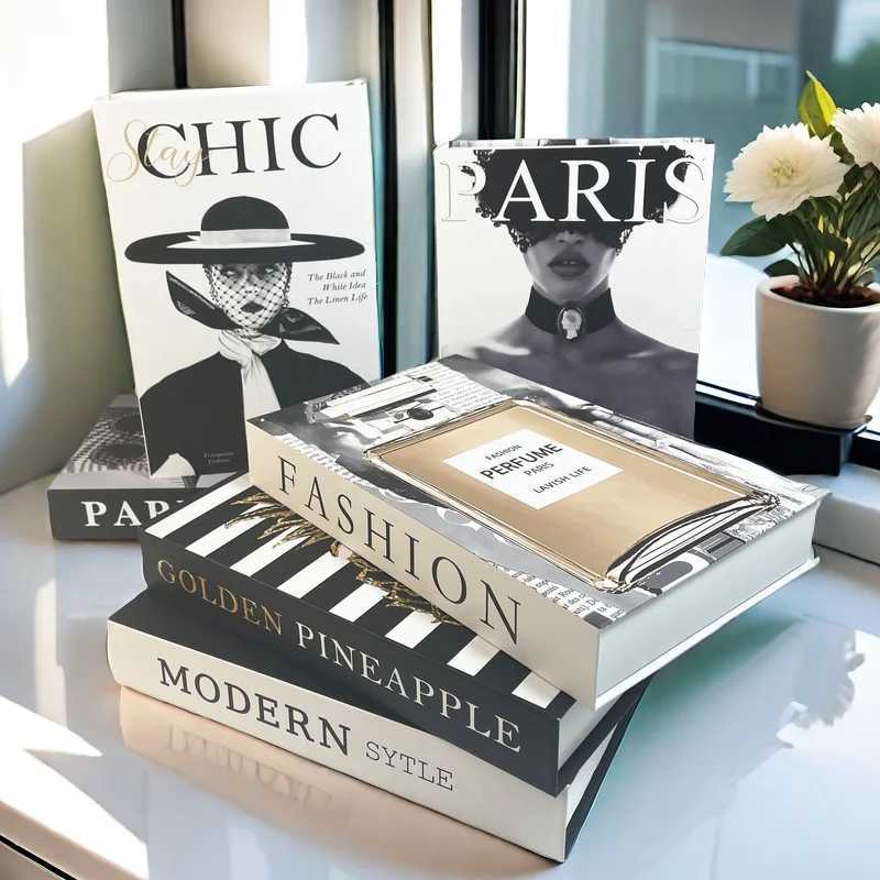 Luxury Perfume Fake Book Storage Box Rose Decorative Books Fashion Magazine Coffee Table Books Home Decor Shooting Props BedroomXJ241228
