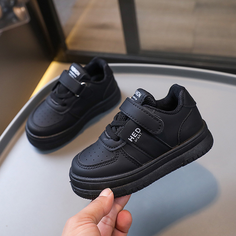 Kids Shoes Youth Sneakers PU Leather Flat Comfortable Black White Casual Sport Shoes Kidsnest Toddler Tennis Skateboard Shoes for Boy Girl Big Sizes U