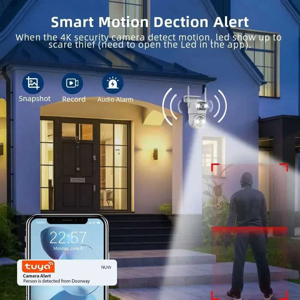 10MP Dual Lens Tuya Wifi Camera PTZ Outdoor 4K Wireless Dual Sn Security Camera Auto Tracking Monitoring Video SurveillanceXJ241228