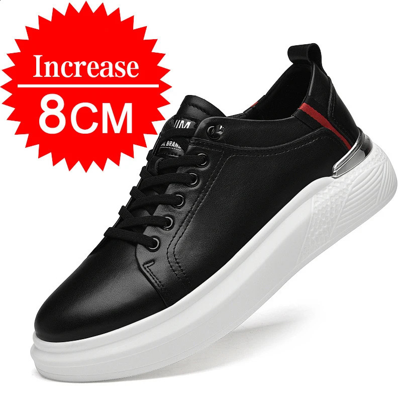 Mens Genuine Leather Sneakers Elevator Shoes Invisible Breathable Heightening 810cm Casual Fashion 241223