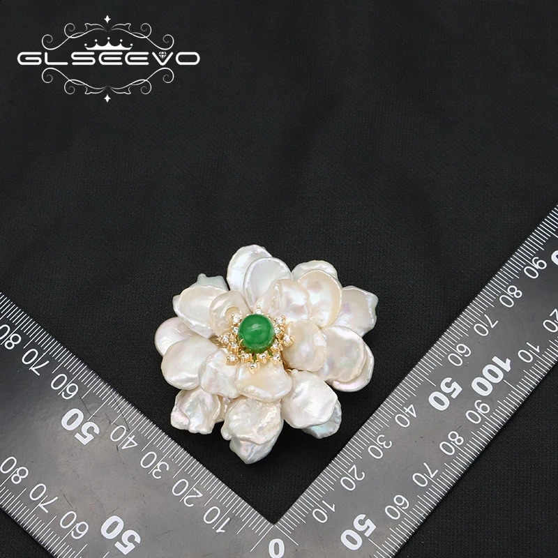 GLSEEVO Natural Tahitian Baroque Pearls Woman Brooch Green natural stone accent n Exquisite Romantic Jewelry Anniversary 241227