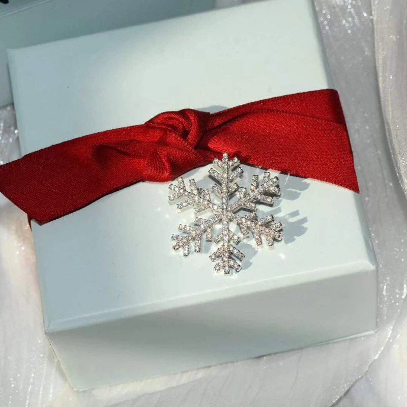 925 sterling silver AA zircon simple snowflake christmas brooches for women elegant classic wedding jewelry 241227