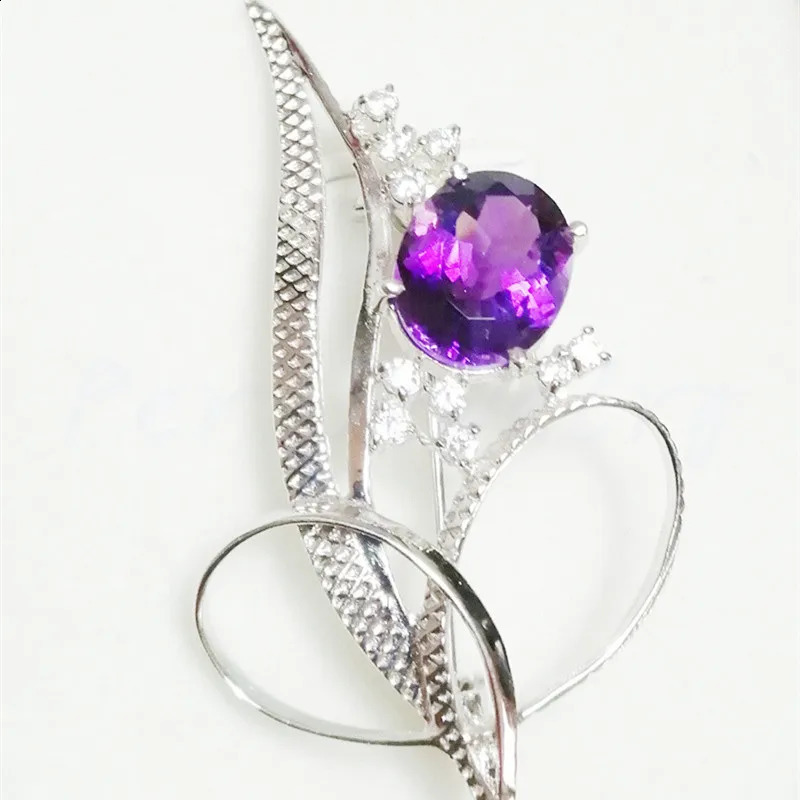 Natural real amethyst brooch pins 925 sterling silver brooch 3.2ct gemstone For men or women Fine jewelry C9021003 241227