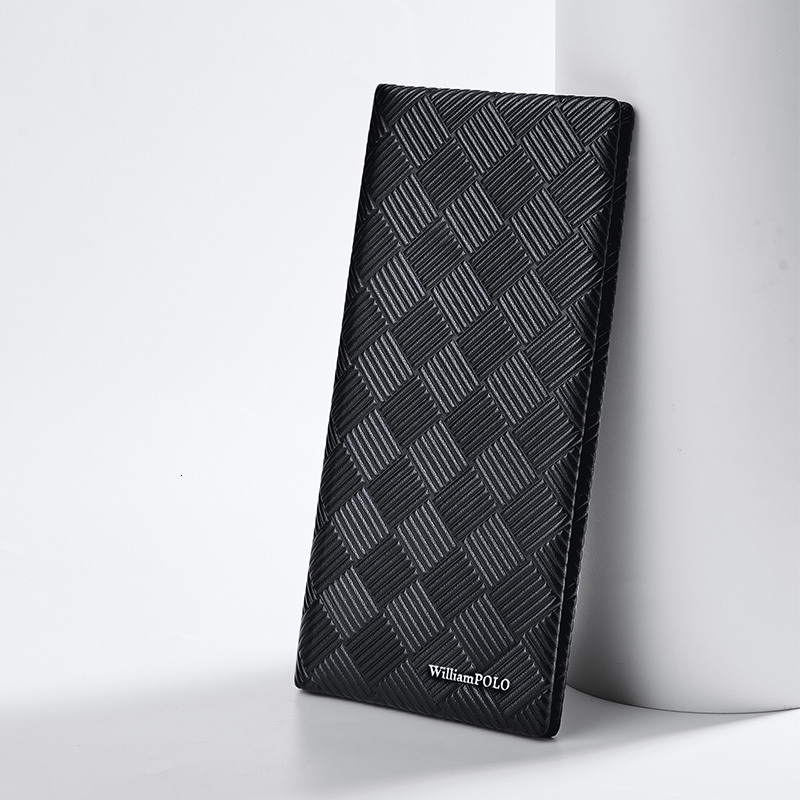 WILLIAMPOLO 100% Genuine Leather Men Premium Product Real Cowhide Wallets For Man Long Black Walet Portefeuille Homme
