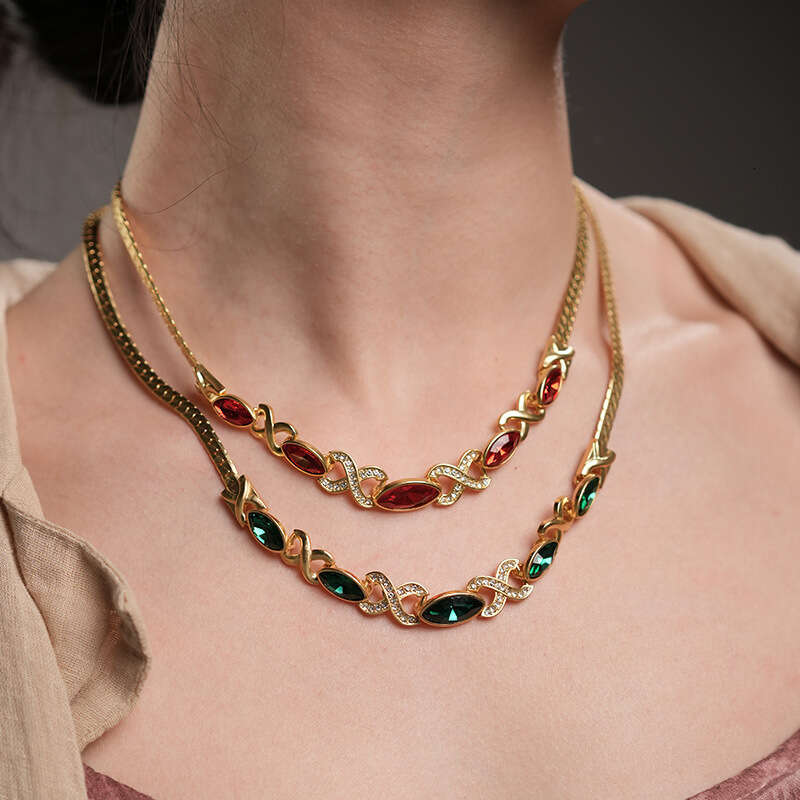 french imitation red glass necklace gold autumn winter new necklace accessories highend and timeless antique jewelry