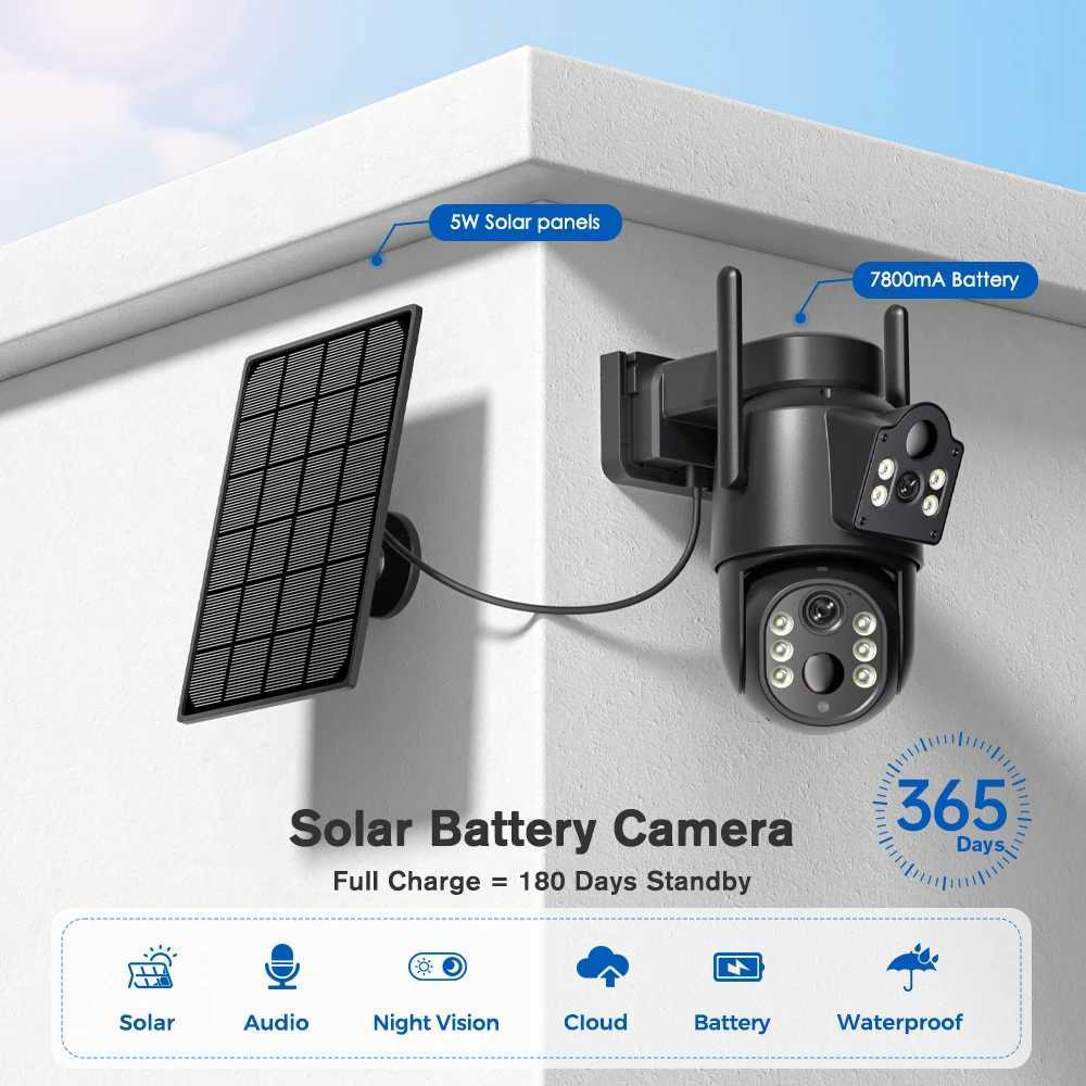 4K HD Solar WiFi Camera Outdoor Built-in Battery Dual Lens 2K Security Camera Solar Panel Wireless Video Surveillance CCTV iCSeeXJ241228