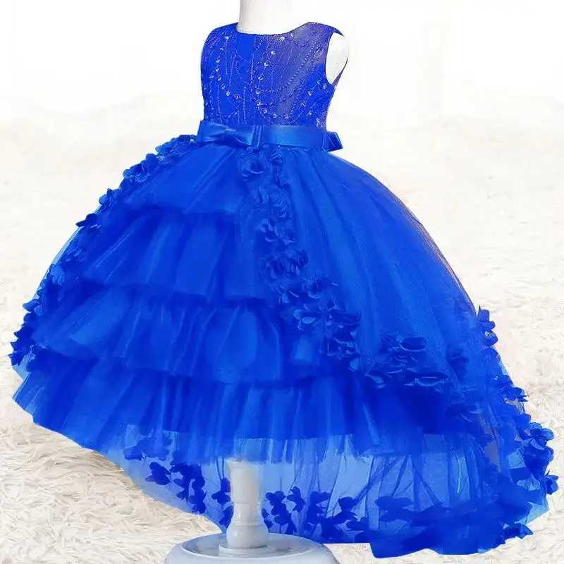 Girl's Dresses 2025 New Year Christmas Party Embroidered Sticker Tailcoat Flower Girl Birthday Party 3-12 Year Sequin Holy Feast Tailcoat Y250227