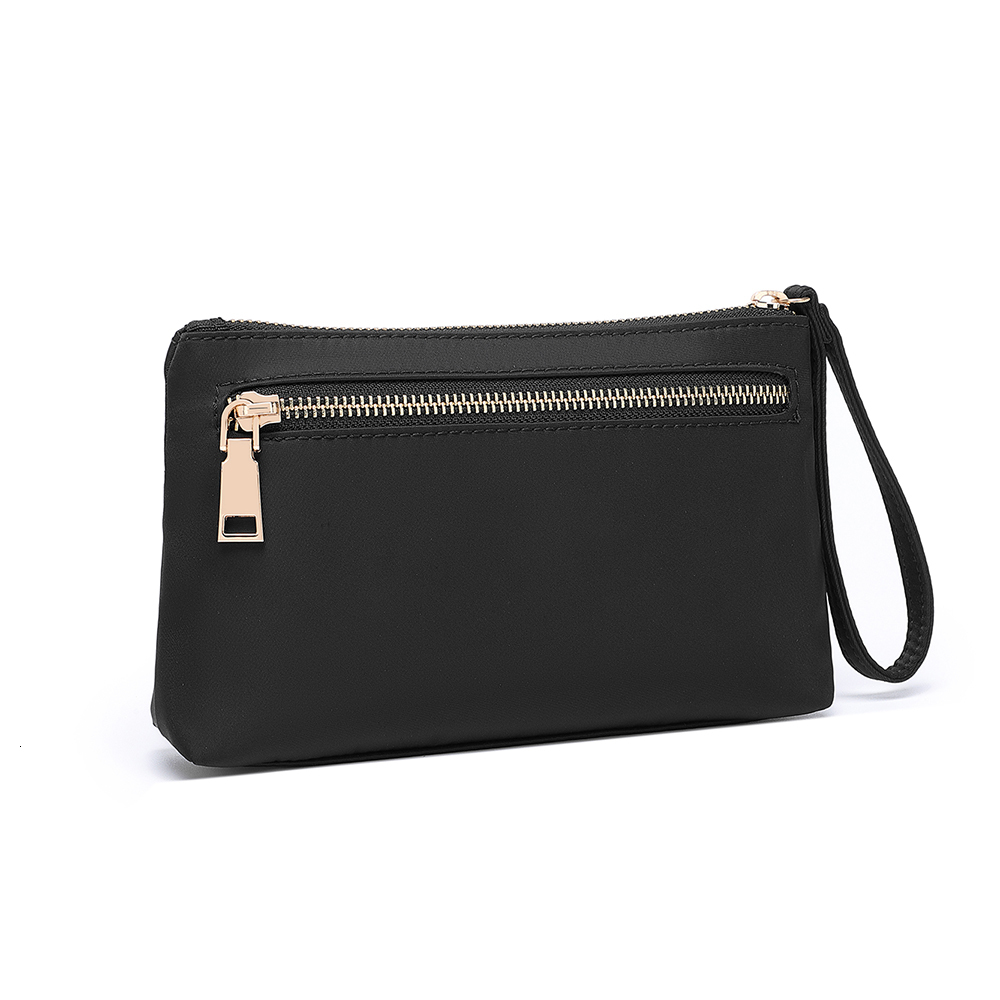 hot Makeup Organizer Bag, Black Nylon Wristlet Purse with Zipper Pocket, Lightweight for Daily Use