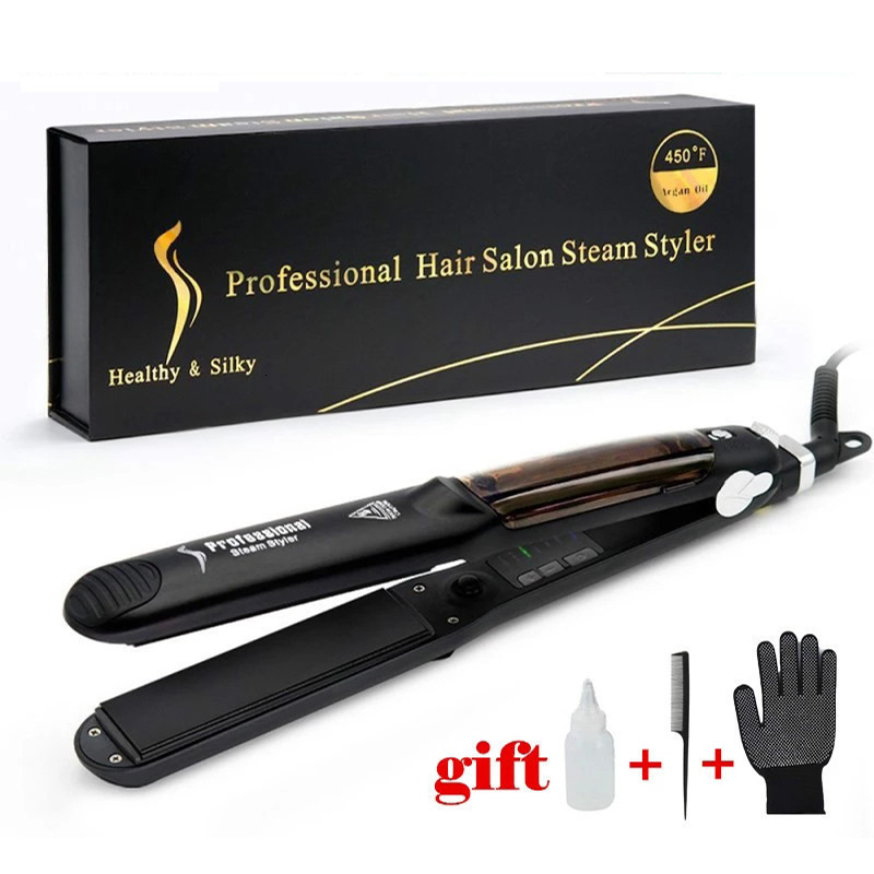 2 In 1 Professional Steam Hair Straightener Curler Fast Heating Tourmae Ceramic For Salon Vapor Flat Irons Styg Tools