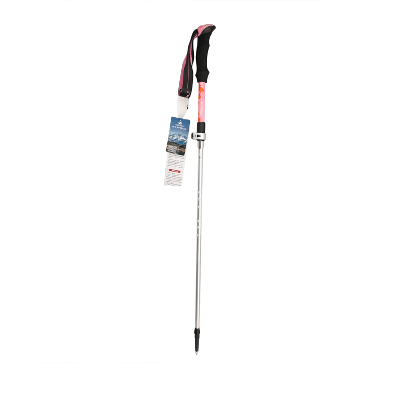 Five sections straight handle external lock outdoor hiking poles retractable walking poles 6061 aluminum alloy trekking poles wholesale