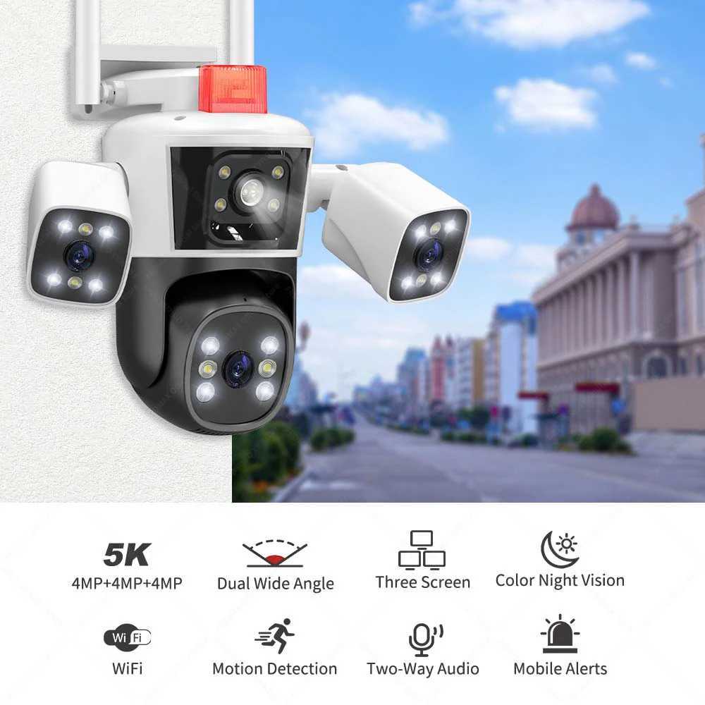 6K 12MP WiFi IP Camera Outdoor Three lens Panoramic View PTZ IP Camera AI Tracking Security Protection CCTV Video SurveillanceXJ241228