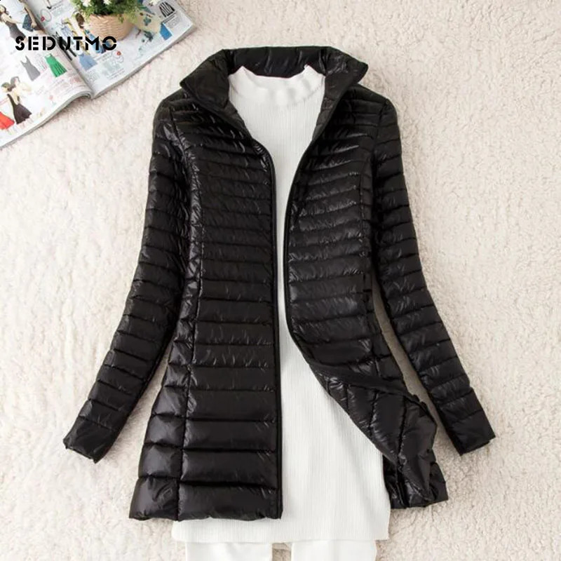SEDUTMO Winter Long Women Down Jackets Ultra Light Duck Down Coat Thin Slim Black Puffer Jacket ED341 241228