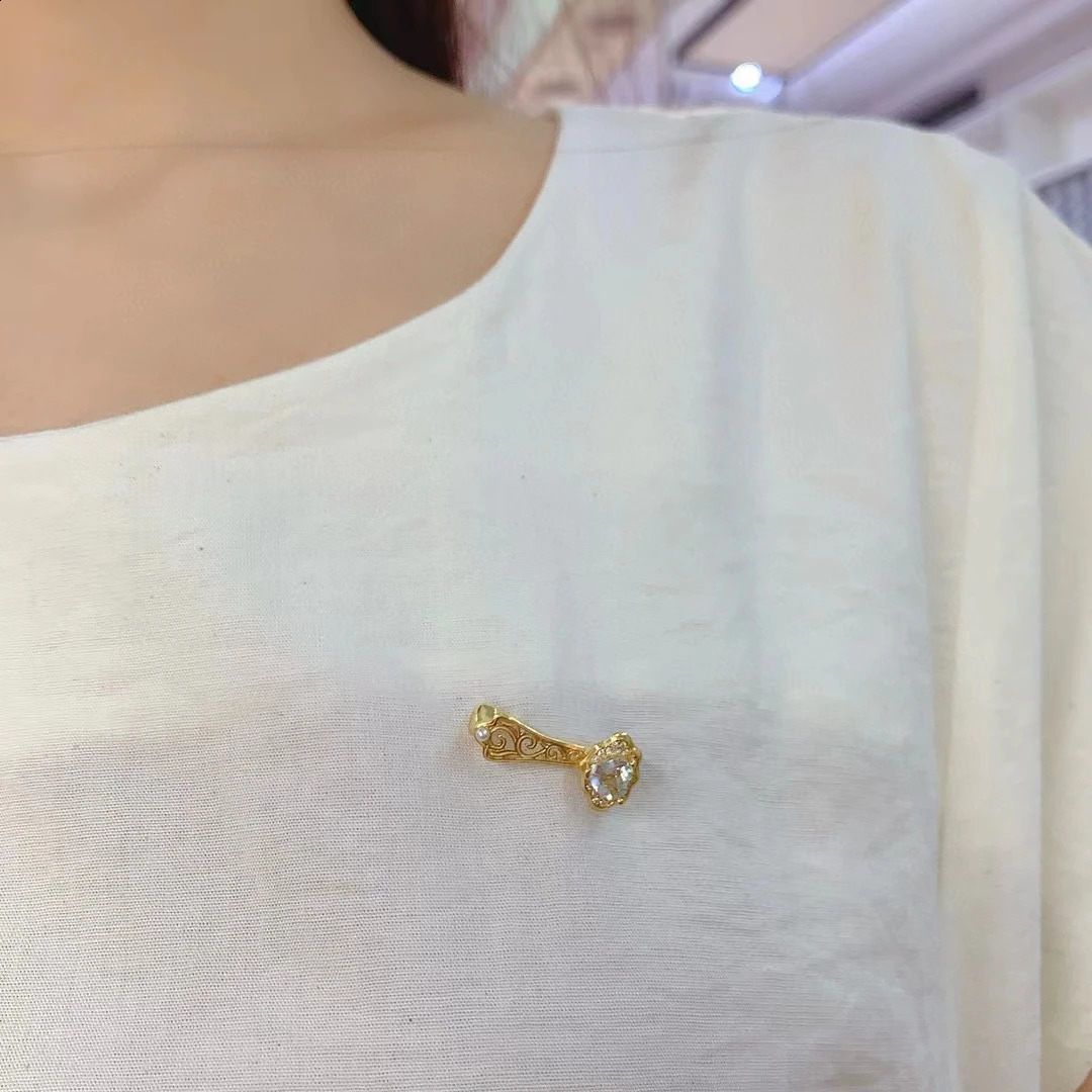 Natural Aquamarine Womens Brooch S925 Pure Silver Chinese Style Satisfactory High-end Exquisite Brooch Accessory 241227