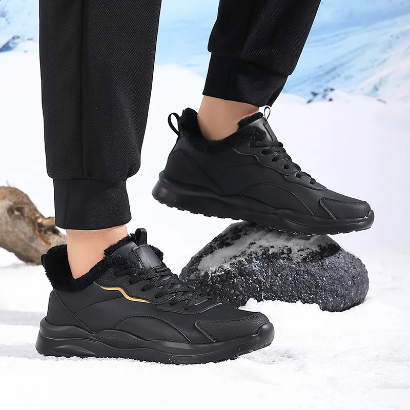 Winter Mens shoes fashion Leather Sneakers Man Plush Warm Snow Men Cotton Shoes Outdoor Lace Up Male man big size 48 241223