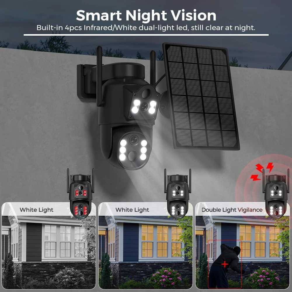 4k 8MP WIFI Solar Camera With 7800 mAh Battery Dual Lens Wireless PTZ Camera Color Night Vision Security Surveillance ICSEEXJ241228